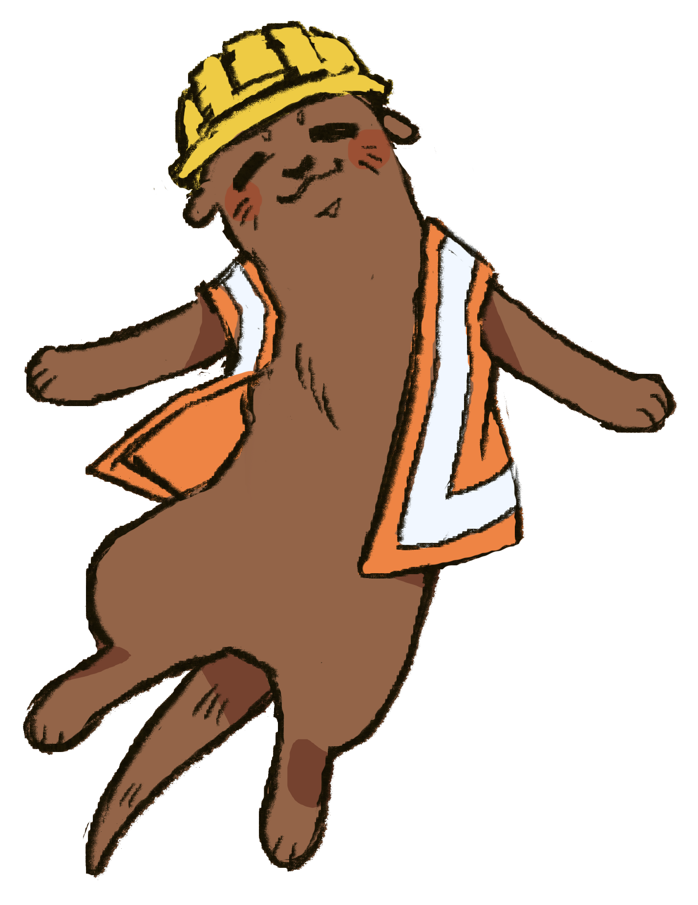drawing of an otter in a hard hat and safety vest